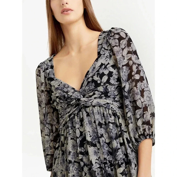 NWOT $395 Cinq a Sept Harlie Twisted Floral Tiered Mini Balloon Sleeve Dress - Picture 4 of 12